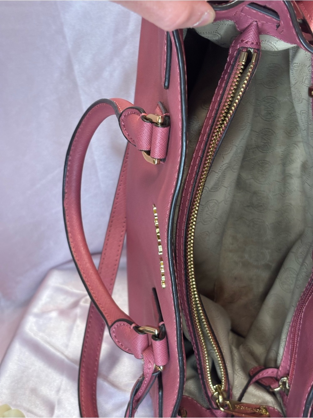 Michael Kors Rose Pink Saffiano Leather Satchel with Gold Hardware - Picture 7 of 10